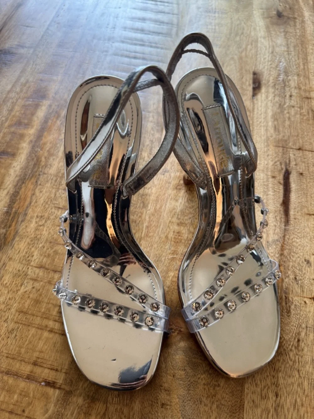 LARROUDE Annie heeled Sandals Silver Specchio Swarovski Crystals HEEL size 5 NEW